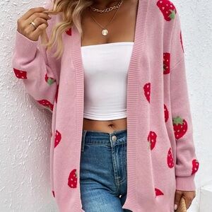 Strawberry Pattern Cardigan Super Soft & Comfy Long Sleeve